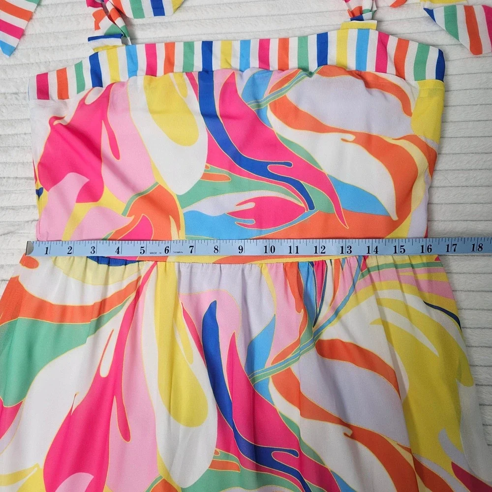 Flying Tomato Tea Party Woven Maxi Dress Womens L Rainbow Tie Shoulder Tiered - Picture 5 of 14